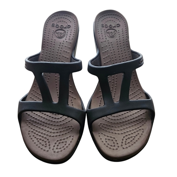 Crocs Cyprus II Heels Sandals Comfort Brown Slip On Women's Size 9 - Picture 1 of 11